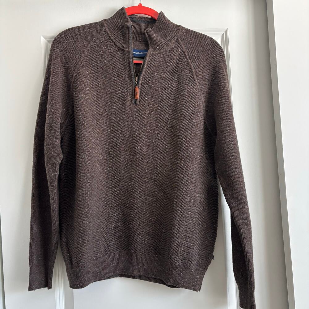 Tommy‎ Bahama EUC Men’s Brown Cashmere Blend Quarter Zip Pullover Sweater Sz M